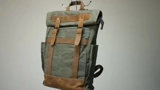 Gewaschener Canvas-Rucksack aus echtem Leder mit stoßfestem Plüschfach und Tablet-Mann-Rucksack (RS211812)